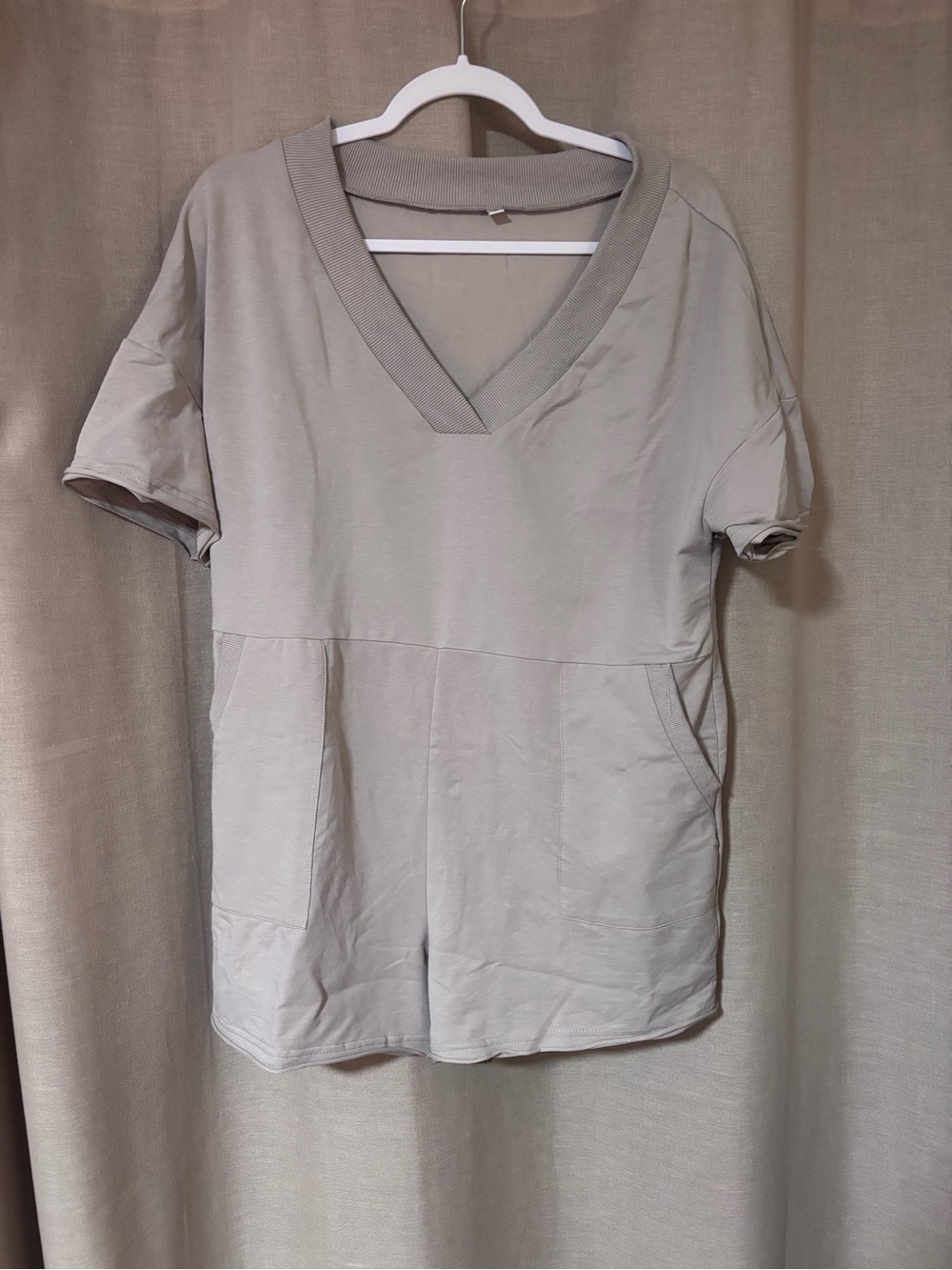 Women's V-Neck Short Sleeve Romper in Light Taupe